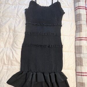 Black Smocked Ruffle Bodycon Dress